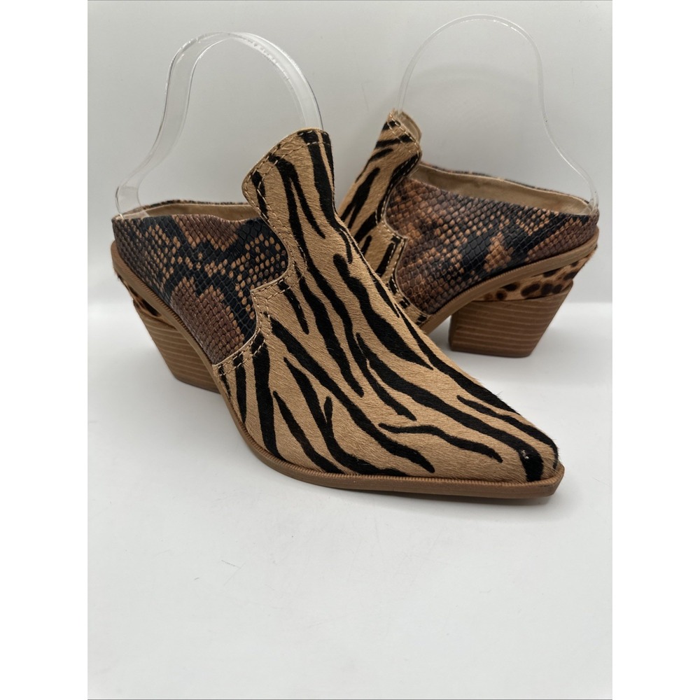 Gianni Bini Zebra Snakeskin Real Fur Calf Hair Mules Sz 8 1/2